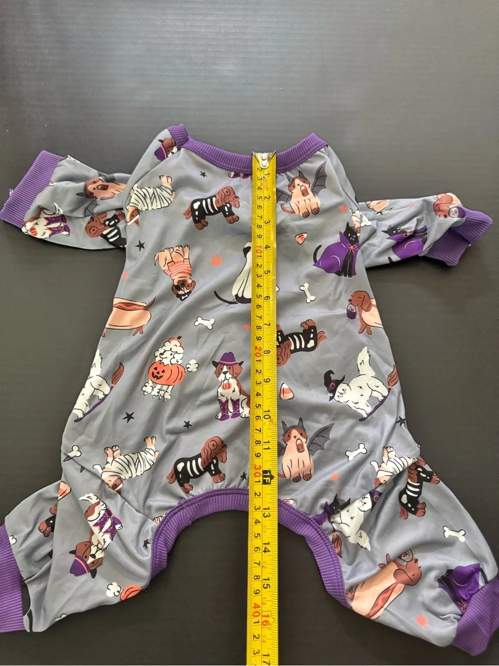 BN sz M dog pajama/costume Halloween Gray and Purple Pumpkin